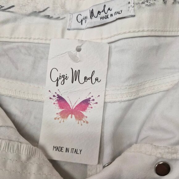 Gigi Moda White Floral Print Jeans Sz S Artwear Bohemian Romantic Euro Casual - Picture 6 of 7